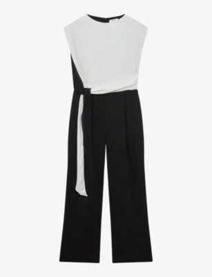 Shop Reiss Womens Black/cream Alba Wide-leg Woven Jumpsuit
