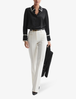 Shop Reiss Women's Black Murphy Contrast-trim Silk Shirt