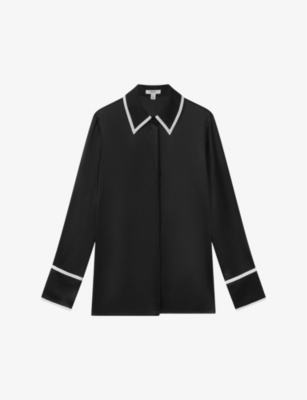 Shop Reiss Women's Black Murphy Contrast-trim Silk Shirt