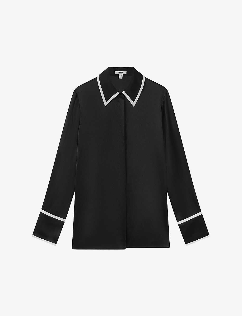 Shop Reiss Women's Black Murphy Contrast-trim Silk Shirt