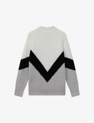 Reiss Claude Colourblock Stretch-knitted Jumper In Monochrome