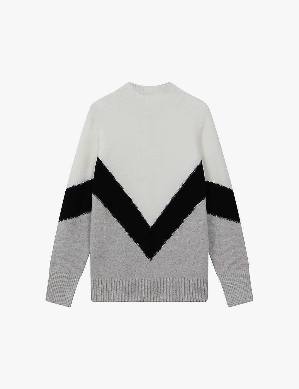 Reiss Claude Colourblock Stretch-knitted Jumper In Monochrome