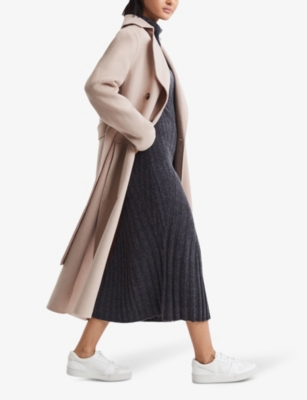 Shop Reiss Women's Neutral Sasha Double-breasted Wool-blend Coat