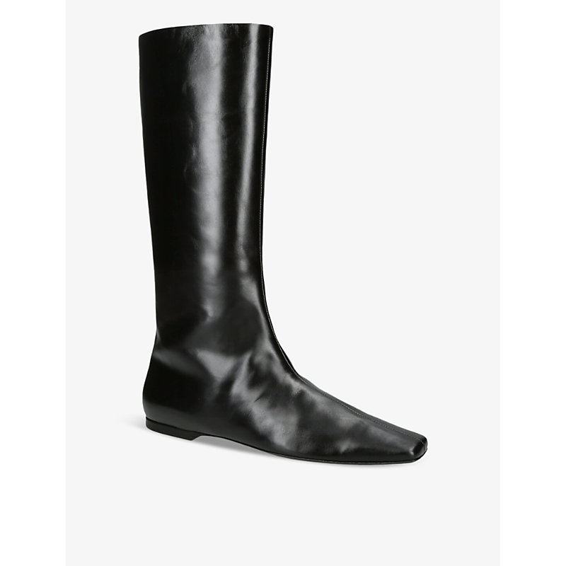 Shop The Row Bette Square-toe Leather Knee-high Boots In Black