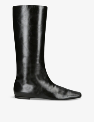 Shop The Row Womens Black Bette Square-toe Leather Knee-high Boots