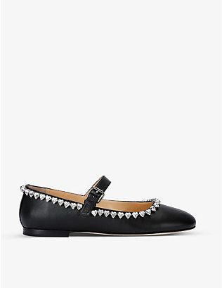 MACH & MACH: Audrey heart-embellished leather flats