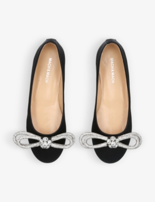 Shop Mach & Mach Double Bow Crystal-embellished Satin Courts In Black