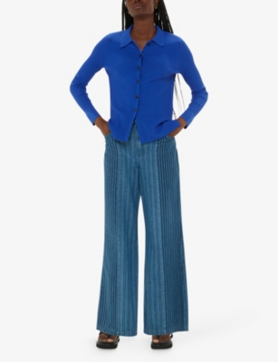 WHISTLES: Collared long-sleeve ribbed stretch-knit shirt