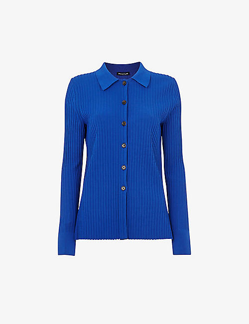 WHISTLES: Collared long-sleeve ribbed stretch-knit shirt
