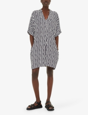 Whistles Womens Black Melanie Graphic-print Relaxed-fit Woven Mini Dress In Black