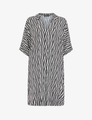 Whistles Womens Black Melanie Graphic-print Relaxed-fit Woven Mini Dress In Black