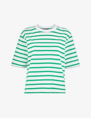 Whistles Stripe Short Sleeve Cotton Tee In Green/mutli