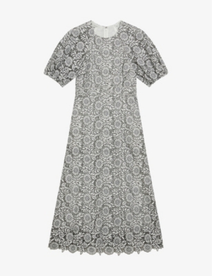 TED BAKER TED BAKER WOMENS BLACK AYYAH FLORAL-PRINT WOVEN MIDI DRESS 