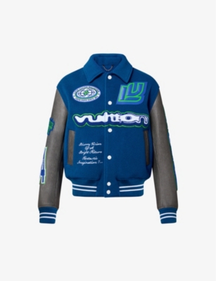 Off-White c/o Virgil Abloh Varsity World Leather Jacket in Blue for Men