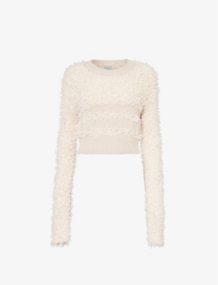 Womens Frosting White Round-neck Cropped Knitted Jumper