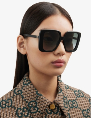 Gucci Womens Gc002074 Gg1314s Square-frame Recycled-acetate Sunglasses Black In Black