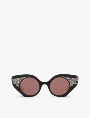 Shop Gucci Womens Black Gc002002 Gg1327s Round-frame Polyamide Sunglasses