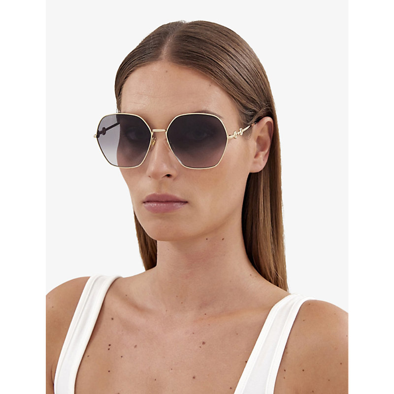 Shop Gucci Women's Gold Gg1335s Rectangle-frame Metal Sunglasses