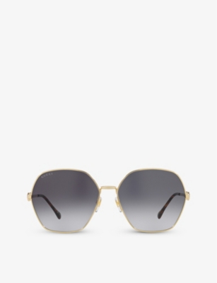 Gucci Womens Gold Gg1335s Rectangle-frame Metal Sunglasses