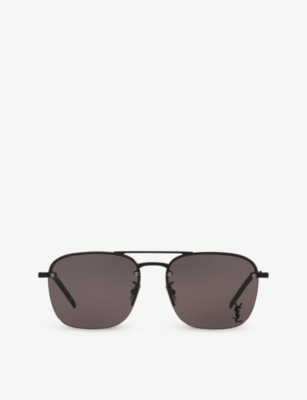 Saint Laurent Womens Black Ys000490 Sl 309 M Rectangular-frame Metal Sunglasses
