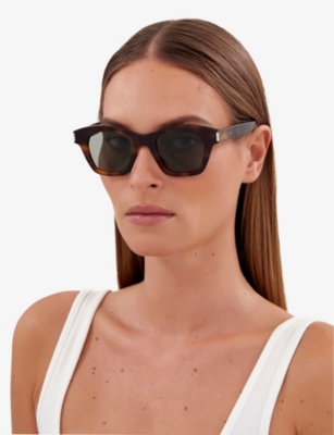 Shop Saint Laurent Women's Brown Sl592 Square-frame Tortoiseshell Acetate Sunglasses