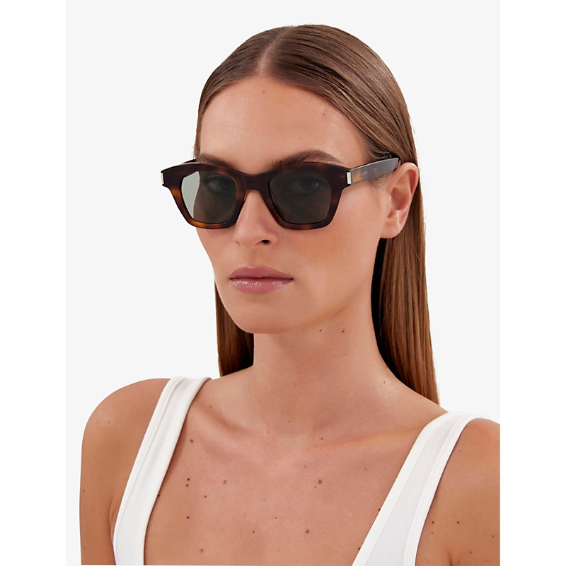 Shop Saint Laurent Womens Brown Sl592 Square-frame Tortoiseshell Acetate Sunglasses