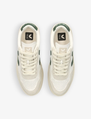 VEJA WOMENS GREEN OTH WOMEN'S V90 LOGO-EMBROIDERED LOW-TOP LEATHER TRAINERS EUR 41 / 8 UK 