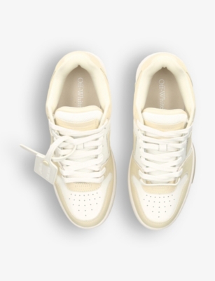 Shop Off-white C/o Virgil Abloh Womens Beige Comb Ooo Logo-embroidered Leather Low-top Trainers