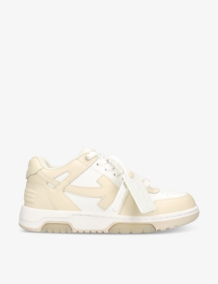 Off-white Ooo Logo-embroidered Leather Low-top Trainers In Beige Comb