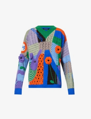 Nahmias Crochet-embellished Patchwork Relaxed-fit Alpaca-wool Knitted Jumper In Rainbow