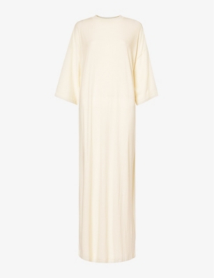 Essentials Off-white 3/4 Sleeve Midi Dress In Grey