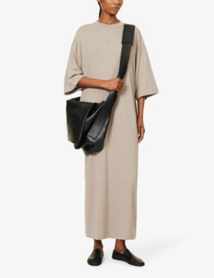 Shop Essentials Logo-print Cotton-blend Midi Dress In Grey