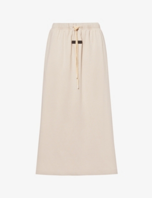 ESSENTIALS FEAR OF GOD ESSENTIALS WOMENS SILVER CLOUD BRAND-APPLIQUÉ SLIP-POCKET COTTON-BLEND MIDI SKIRT