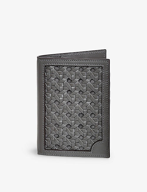 AVITEUR: Woven-design leather passport holder