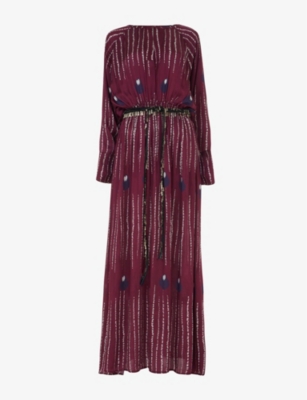 LEEM: Shimmer graphic-print woven maxi dress