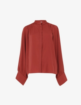 LEEM: Mandarin-collar woven blouse