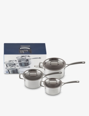 Le Creuset Set Of Three 3-ply Stainless Steel Saucepans