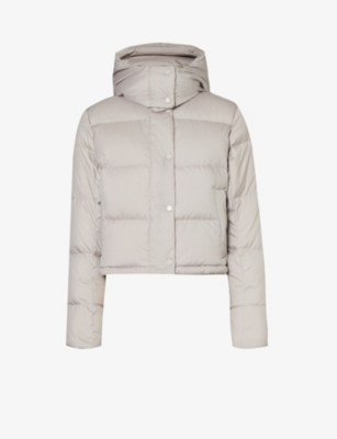 Shop Lululemon Womens Heathered Natural Ivory Wunder Puff Funnel-neck Shell-down Jacket