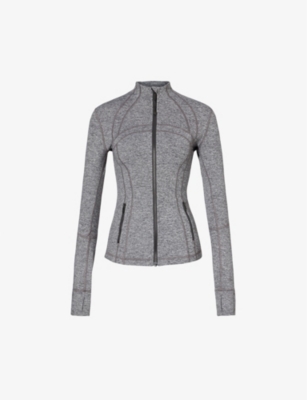 LULULEMON LULULEMON WOMEN'S HEATHERED BLACK DEFINE FUNNEL-NECK FITTED STRETCH-WOVEN TOP 