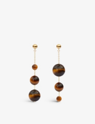 THE ALKEMISTRY THE ALKEMISTRY WOMENS YELLOW GOLD BOBA BROWN SUGAR 18CT YELLOW-GOLD AND TIGER'S EYE DROP EARRINGS