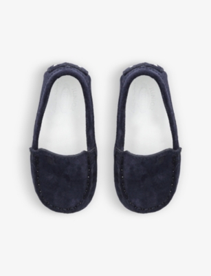 Shop Tod's Tods Vy Pantofola Gommini Suede Driving Shoes 6-12 Months In Navy