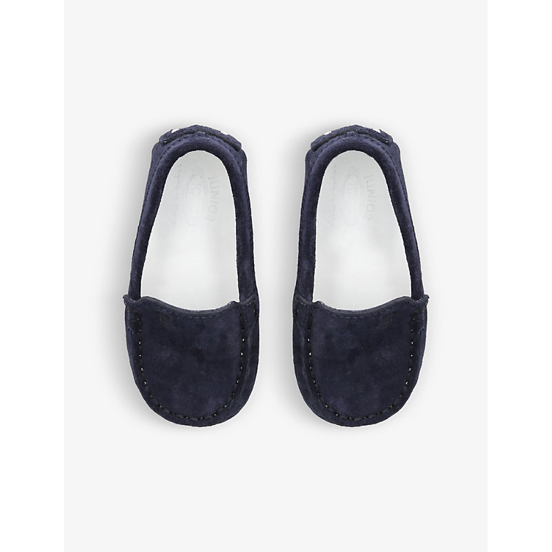 Shop Tod's Tods Navy Pantofola Gommini Suede Driving Shoes 6-12 Months
