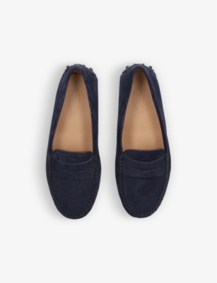 Shop Tod's Mocassino Gommini Suede Driving Shoes 6-8 Years In Navy