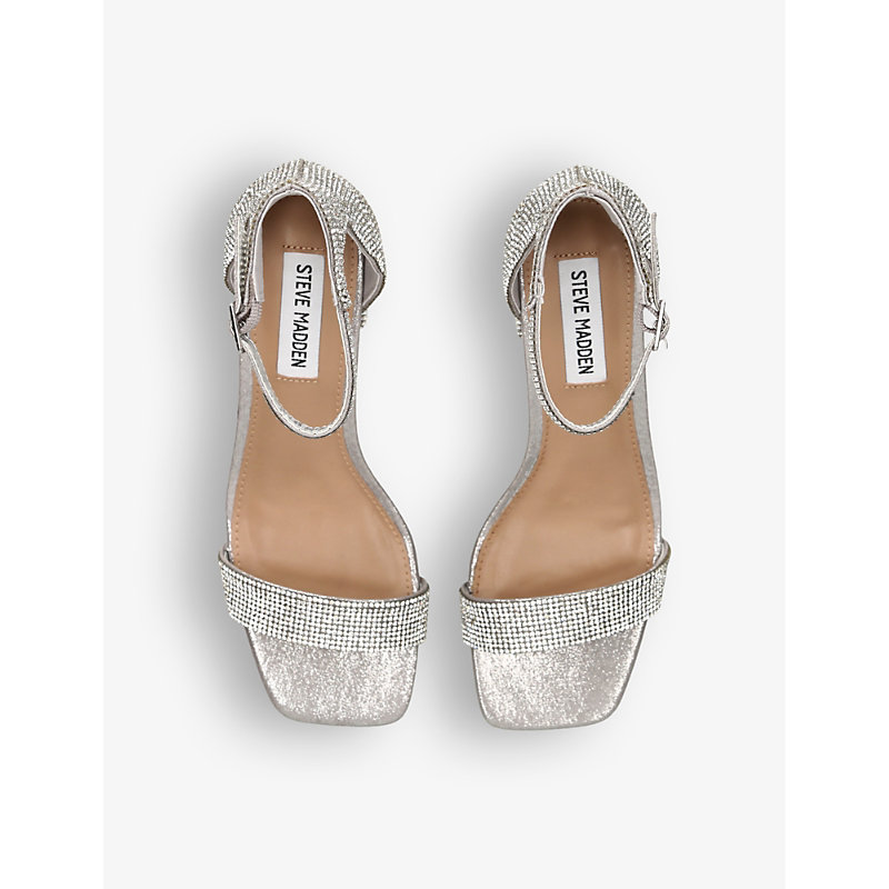Shop Steve Madden Women's Silver Epix-r Crystal-embellished Fabric Heeled Sandals