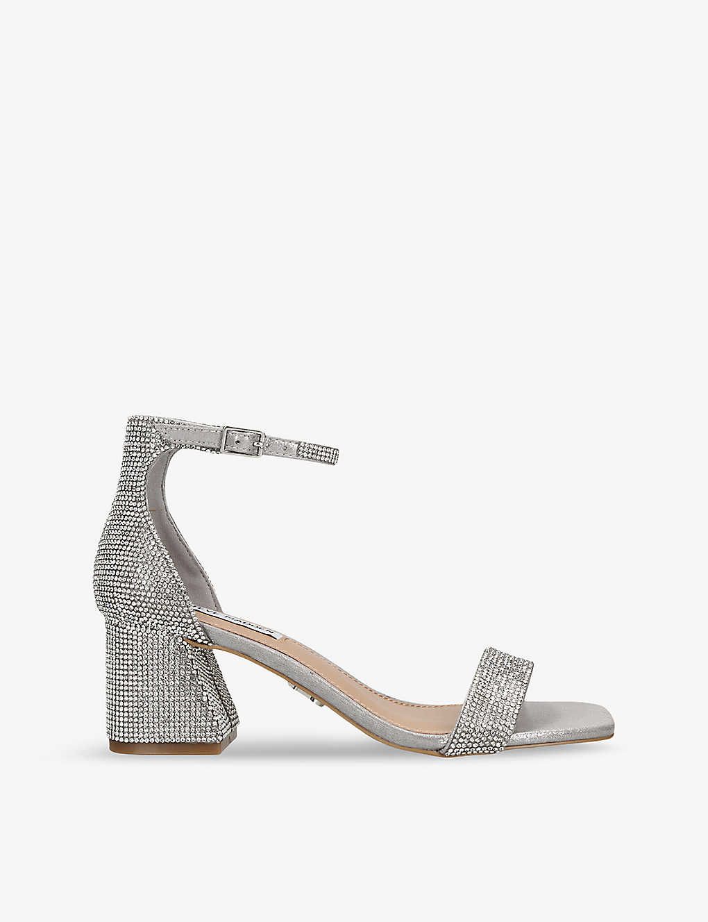 Steve Madden Womens Silver Epix-r Crystal-embellished Fabric Heeled Sandals