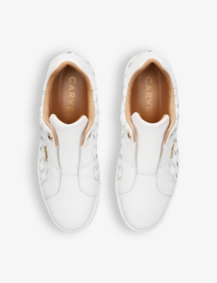 Shop Carvela Womens White Connected Laceless Leather Trainers