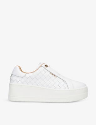 Shop Carvela Women's White Connected Laceless Leather Trainers