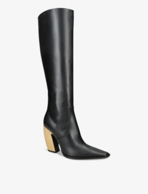 Shop Bottega Veneta Womens Black/comb Tex Leather Knee-high Boots