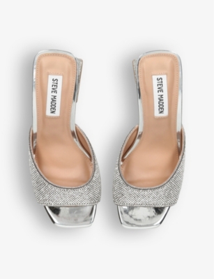 Shop Steve Madden Women's Silver Glowing R Rhinestone-embellished Heeled Sandals