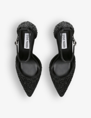 Shop Steve Madden Women's Black Linsey R Rhinestone-embellished Heeled Court Shoes